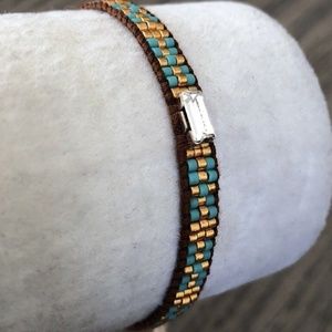 New Auth Chan Luu Turquoise Gold Mix Seed Bead Pul